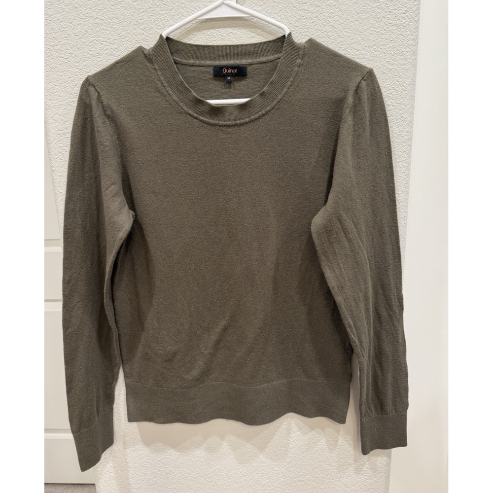 Quince Lightweight Cotton Cashmere V-neck Sweater Olive Green M Closet Basic
